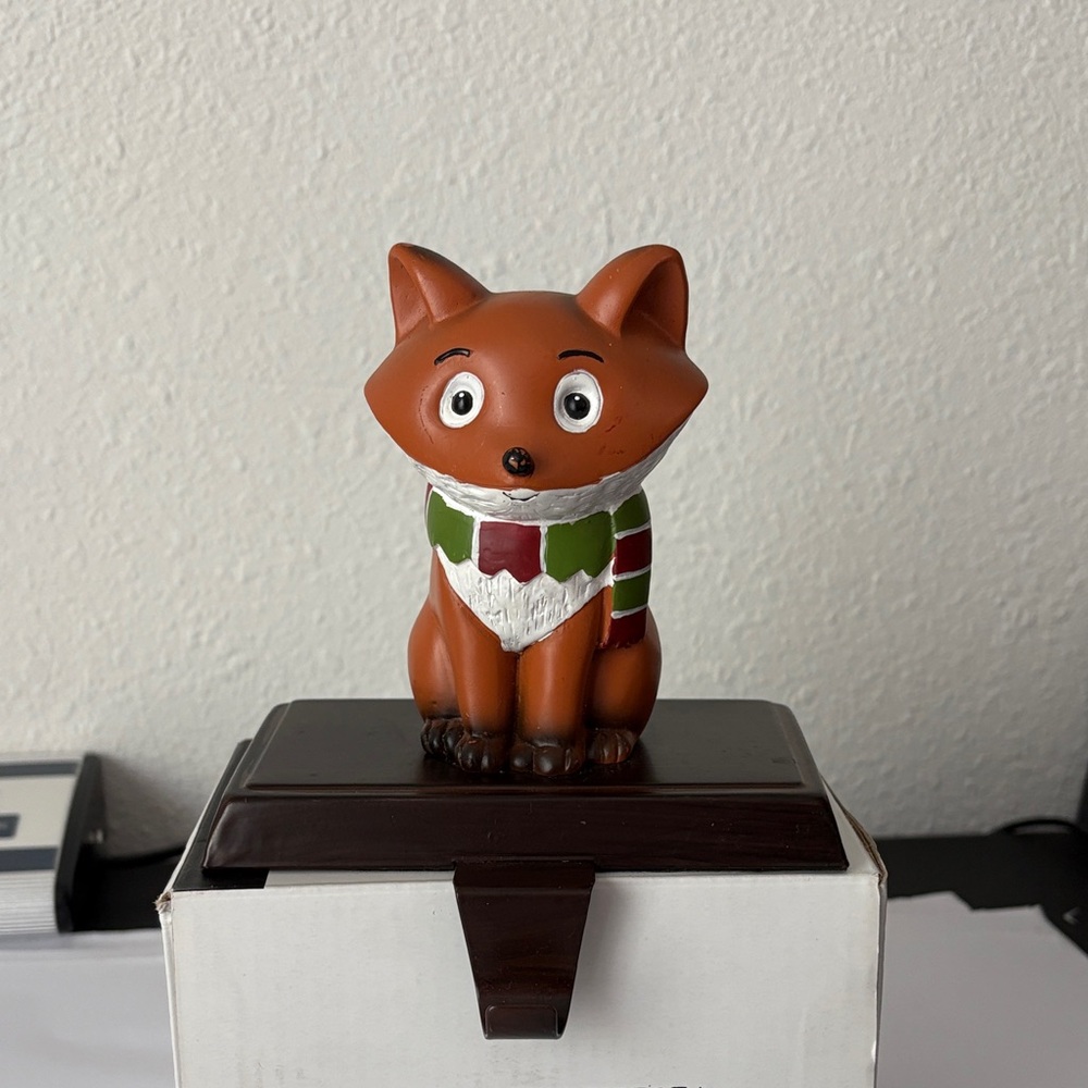 Cute Fox Figurine with Scarf stockings holder